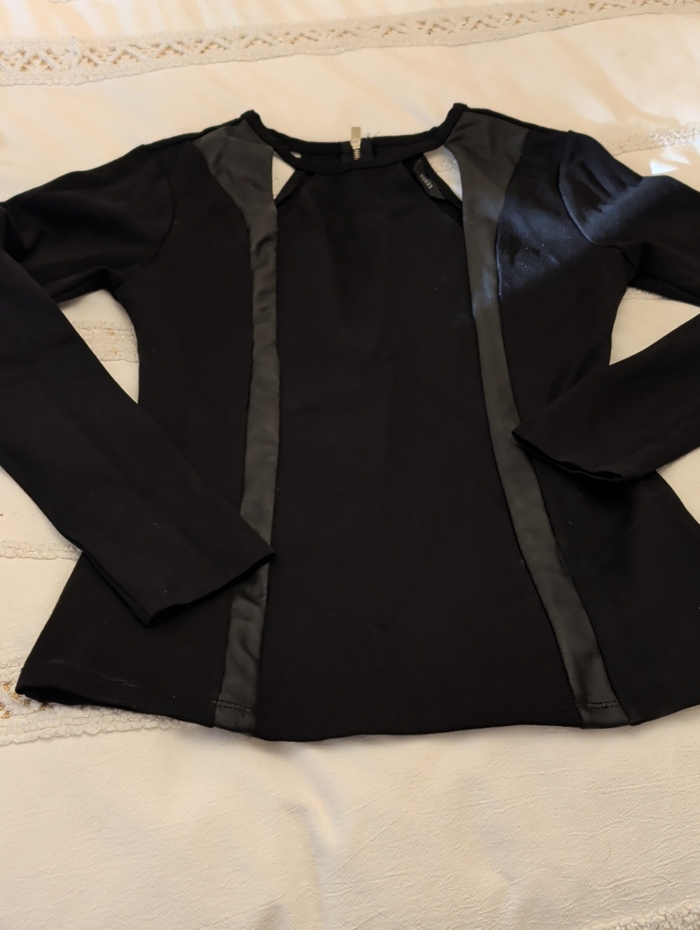 Guess Black Long Sleeve Top with Satin Panel Accents